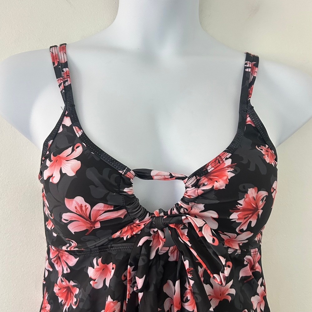 Women's Tankini Boy Shorts Black Floral Padded Two-Piece Swimsuit M Medium NWOT - Picture 2 of 11